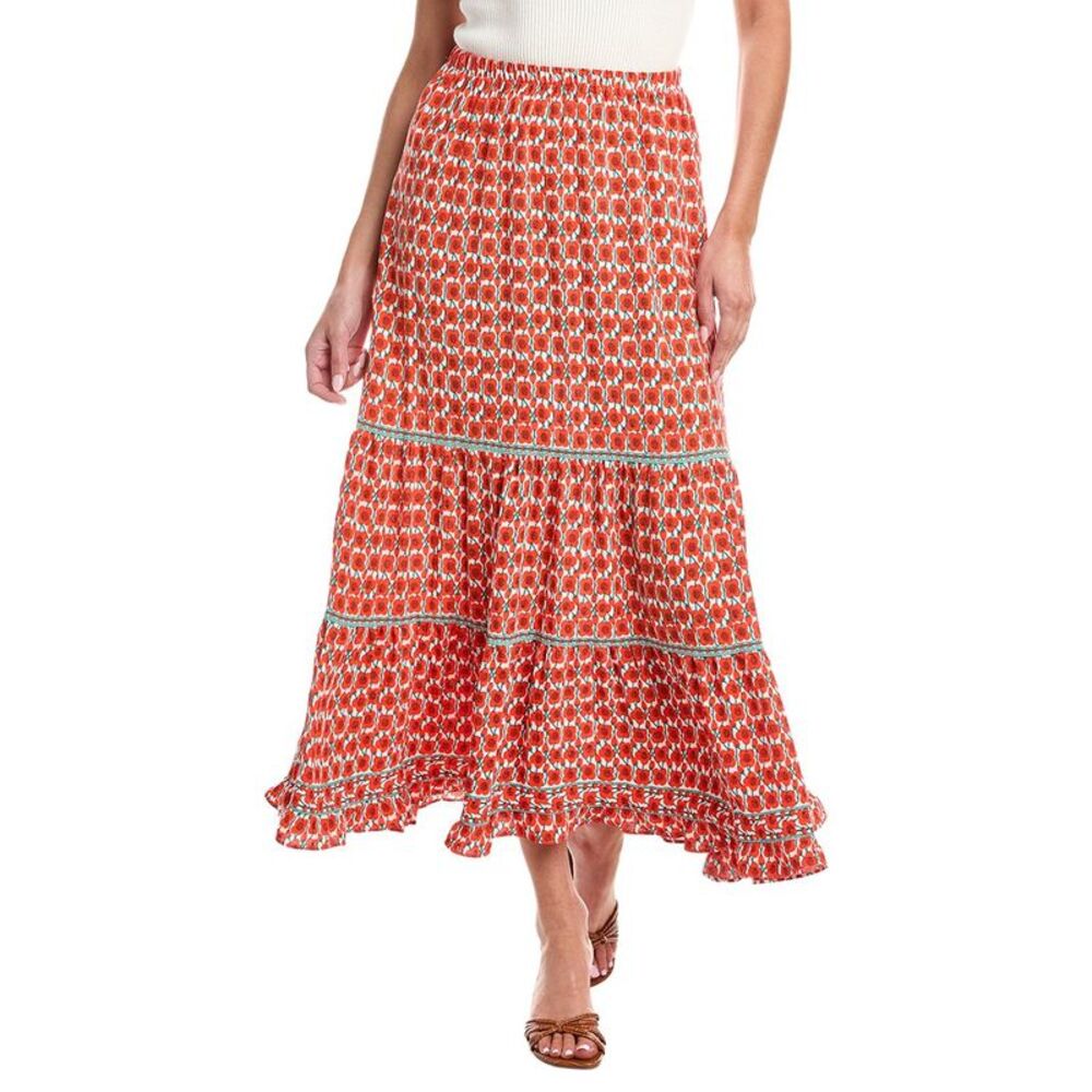 Max Studio Womens  Tiered Midi Skirt, White
